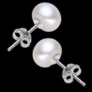 Natural Pearl Stud Earrings Sterling Silver